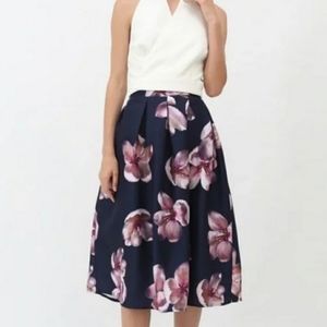 Chicwish Navy floral fully lined skirt.